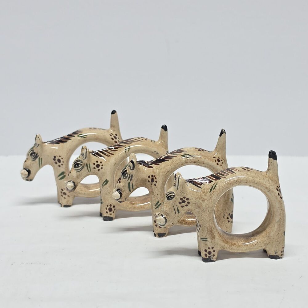 Vintage Studio Pottery Wild Boar Napkin Rings Holders Set Hunter Cabin Decor
